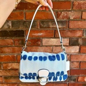 Coach White and Blue Tie-Dye Shoulder Bag with Silver Hardware